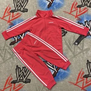 adidas Red Track Jacket and Pants Set with White Stripes